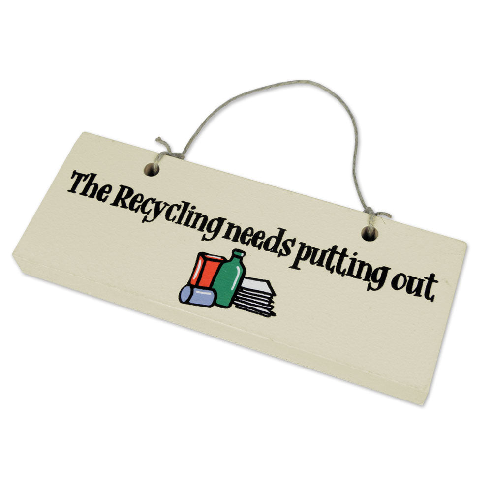 Reversible Wooden 'Recycling Out' Reminder Sign