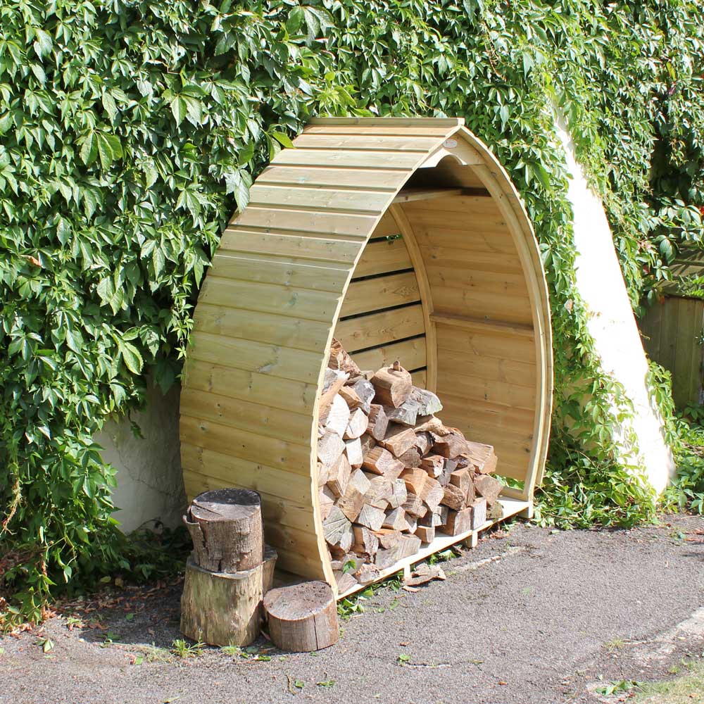 The Large Arch Log Store, side view