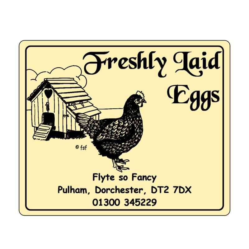 Cream Freshly Laid Eggs Label with henhouse