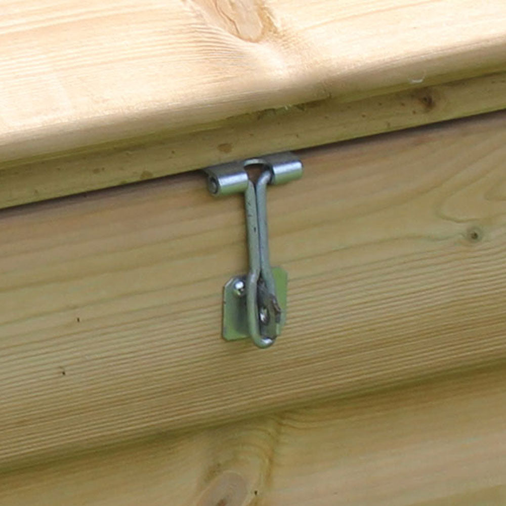 Bright Zinc Light Wire Hasp & Staple on timber chicken coop